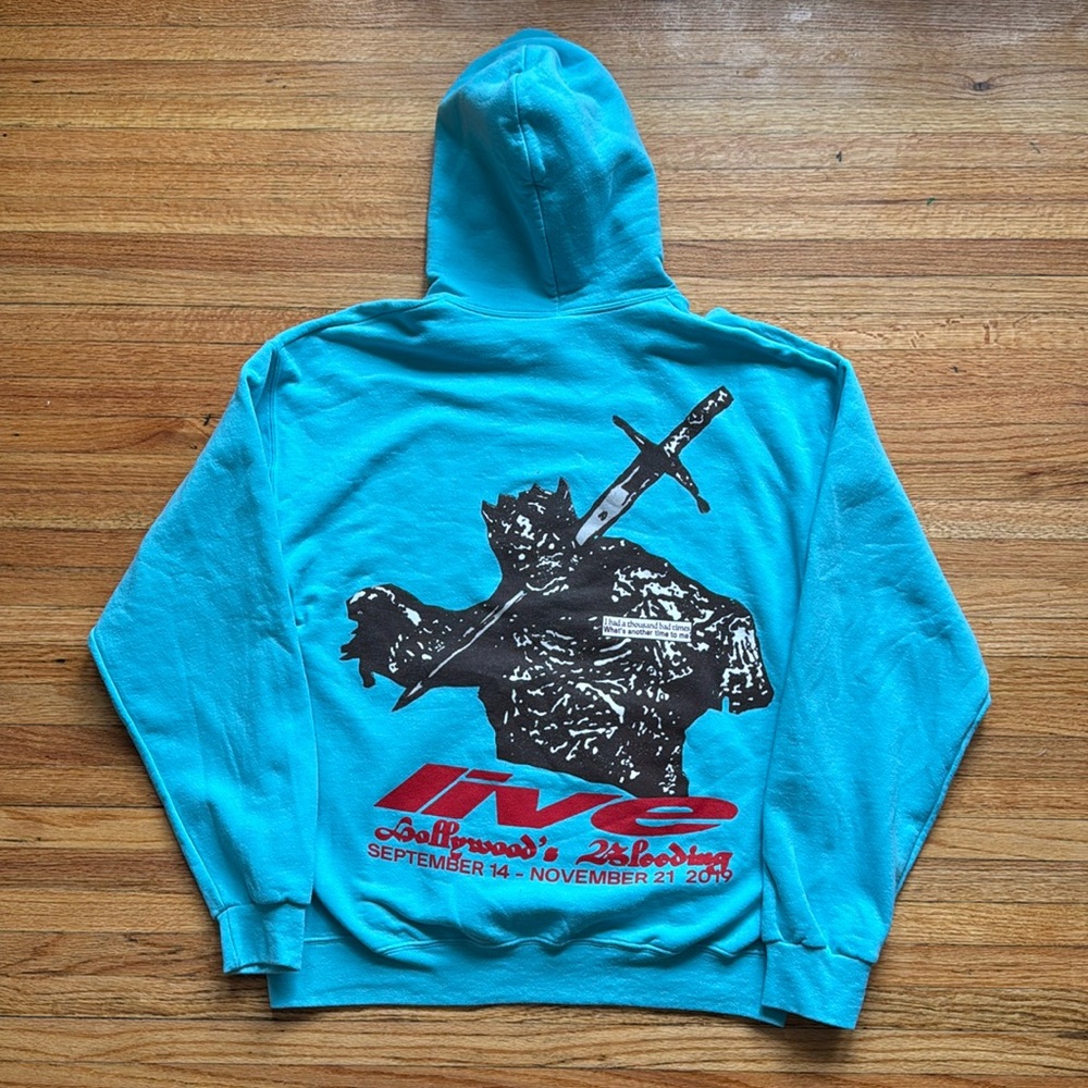 Post Malone Hollywoods Bleeding Tour Hoodie / 2019 / Aqua Blue / Large
